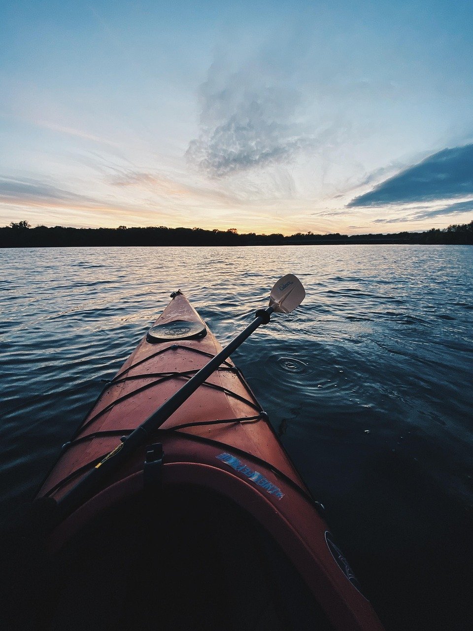 kayak, boat, paddle, kayaking, lake, sunset, island, nature, tranquil, sport, relax